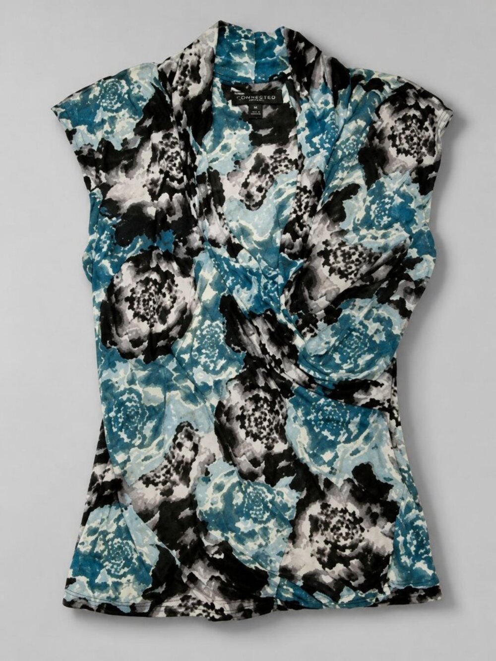 Classiques Entier Atelier Silk Blouse Medium Blue Floral Cowl Neck Career Top